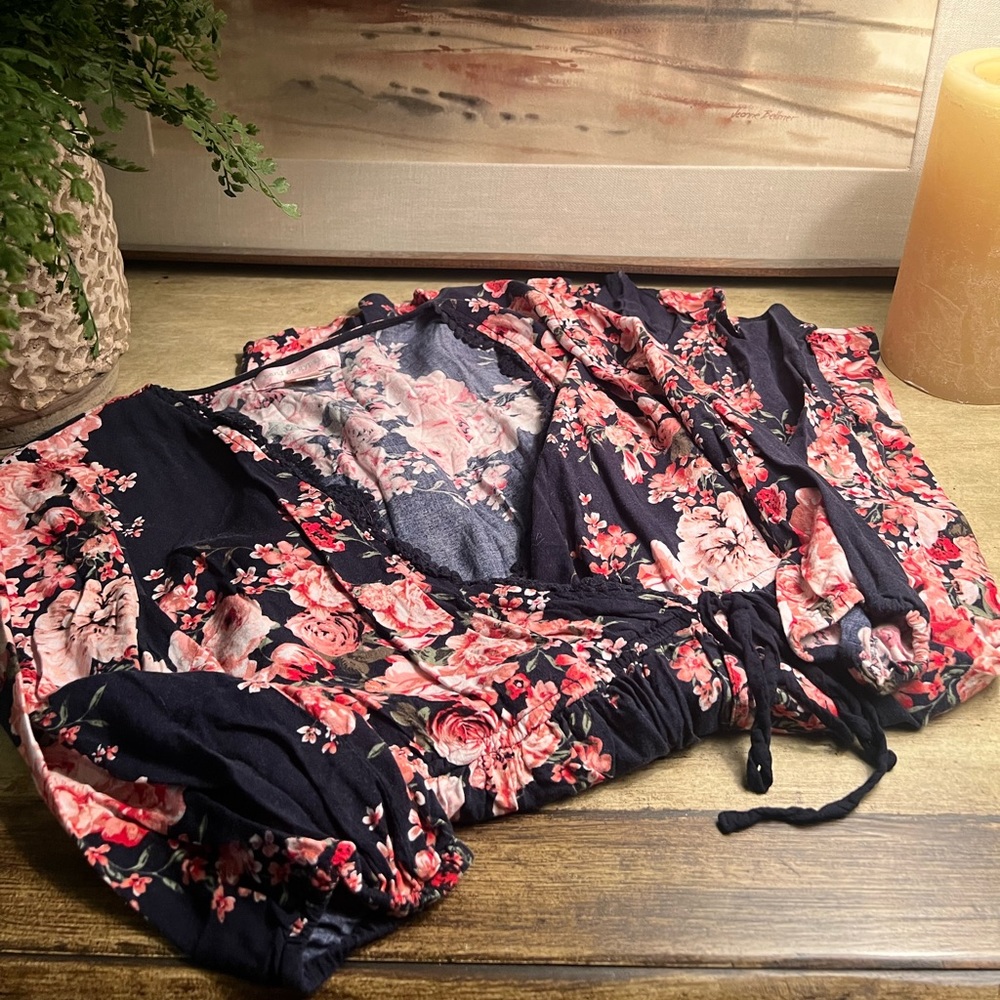 Navy and floral fit and flowy dress